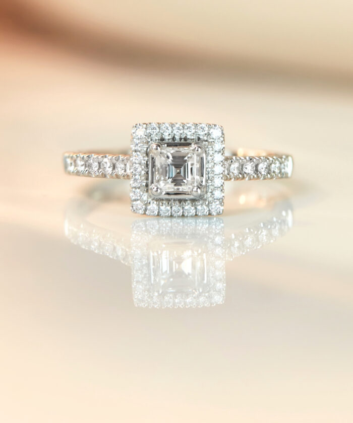 0.33ct Asscher Cut Diamond Halo Engagement Ring