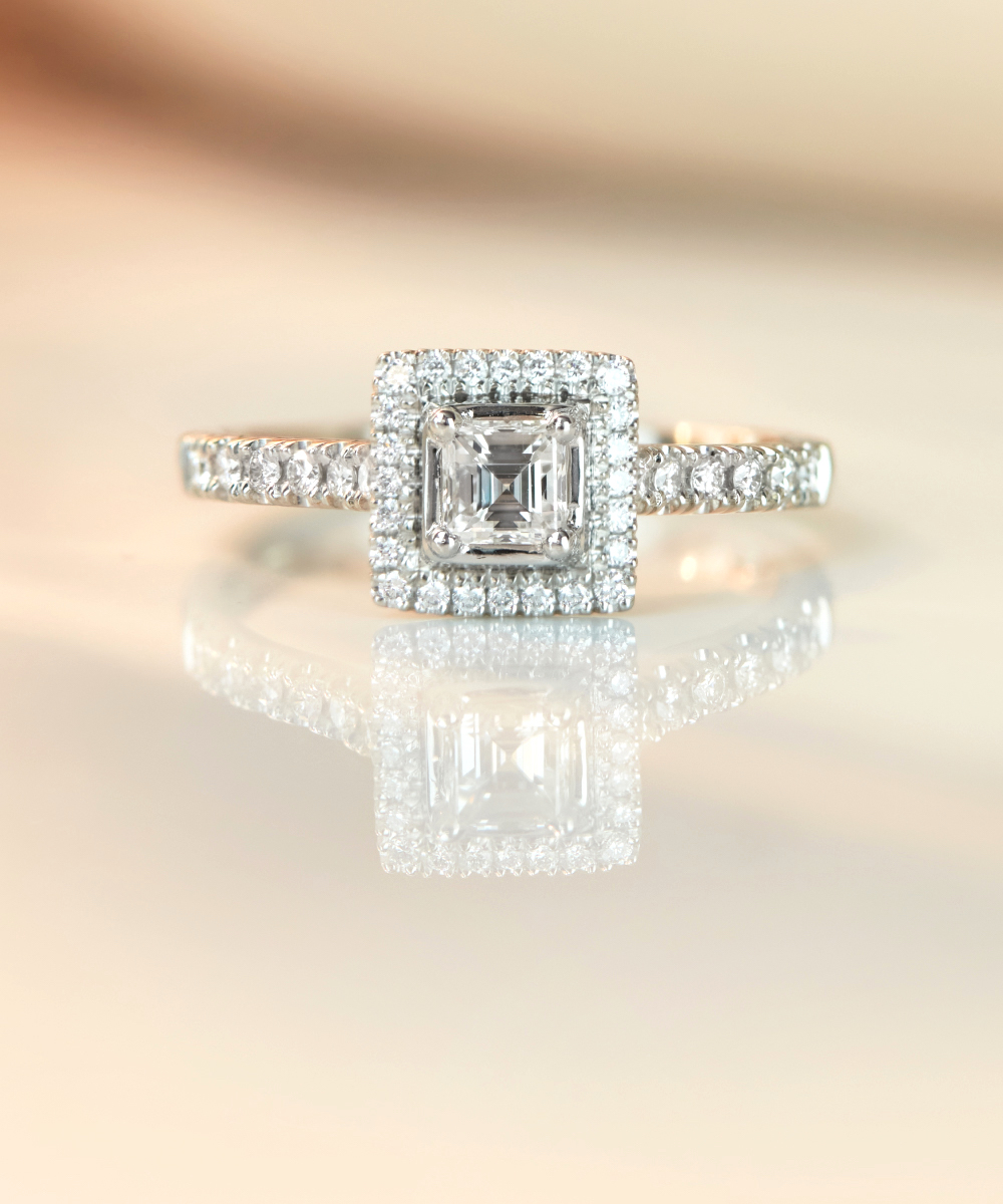 0.33ct Asscher Cut Diamond Halo Engagement Ring