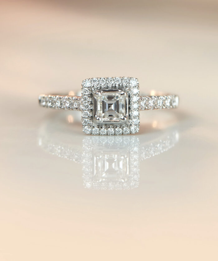 0.40ct Asscher Diamond Halo Engagement Ring