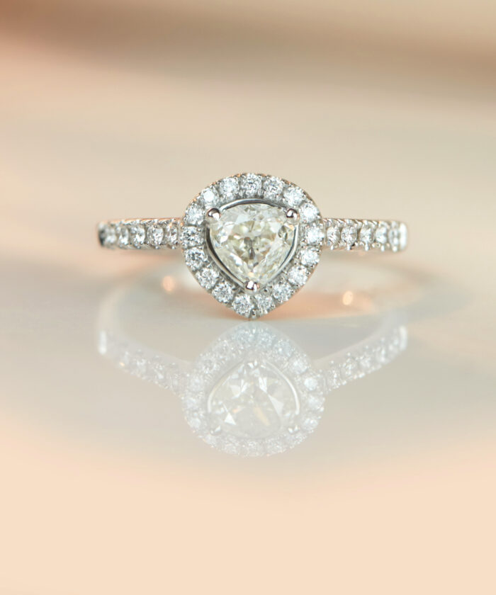 0.45ct Pear Brilliant Cut Scallop Halo Engagement Ring