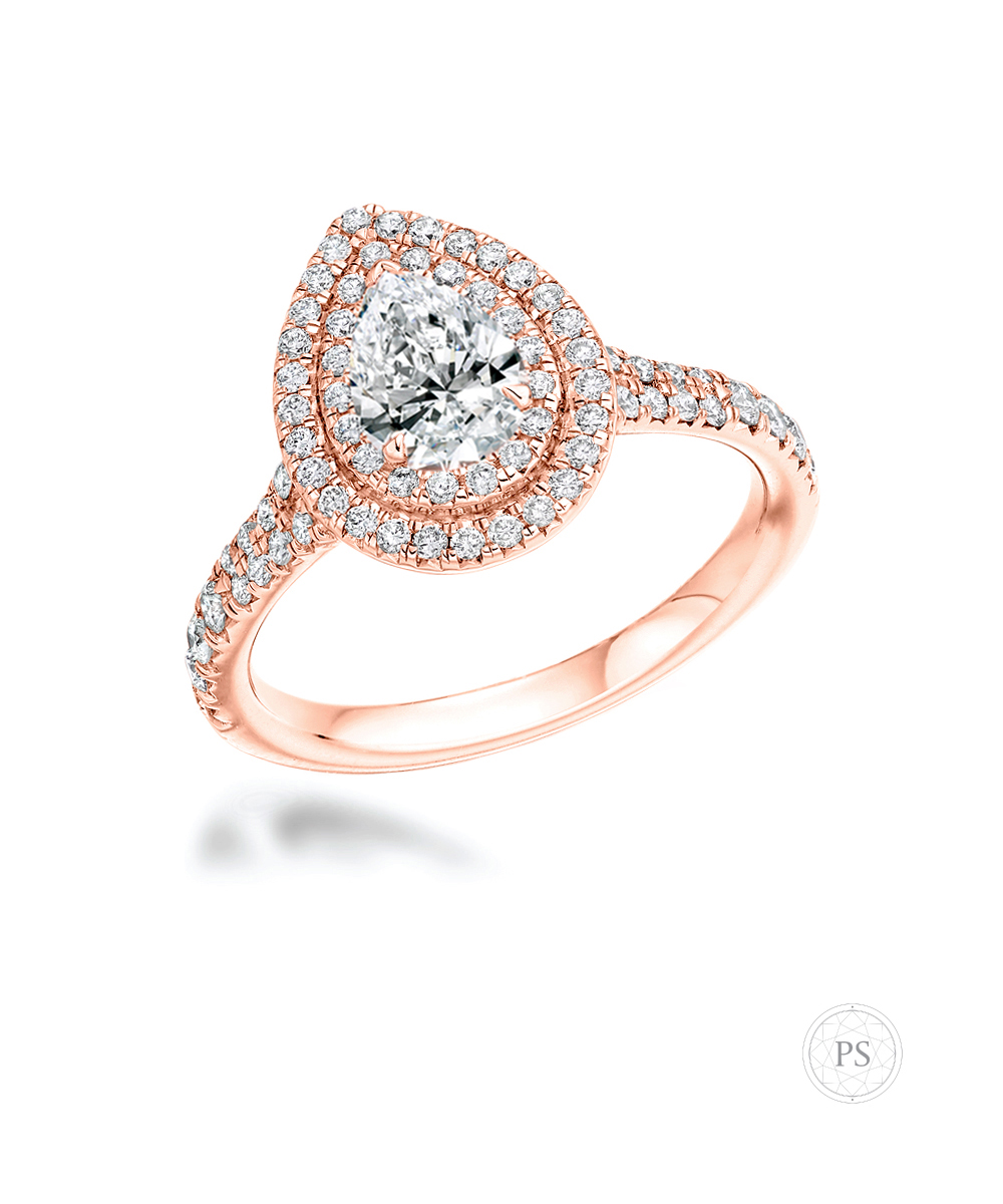 0.50ct Pear Cut Diamond Illusion Halo Ring - 18ct Rose Gold