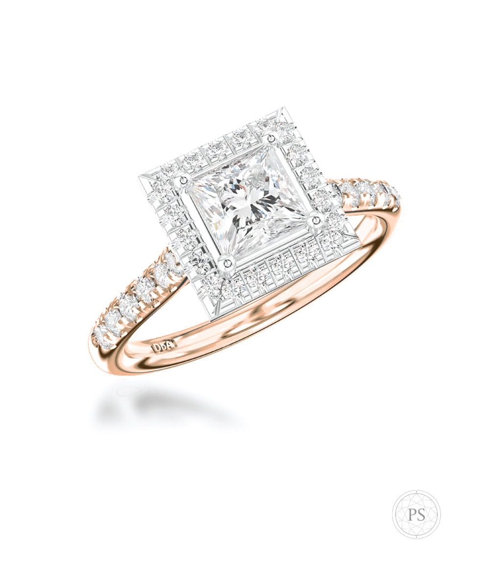 0.50ct Princess Cut Diamond Rose Gold Halo Ring