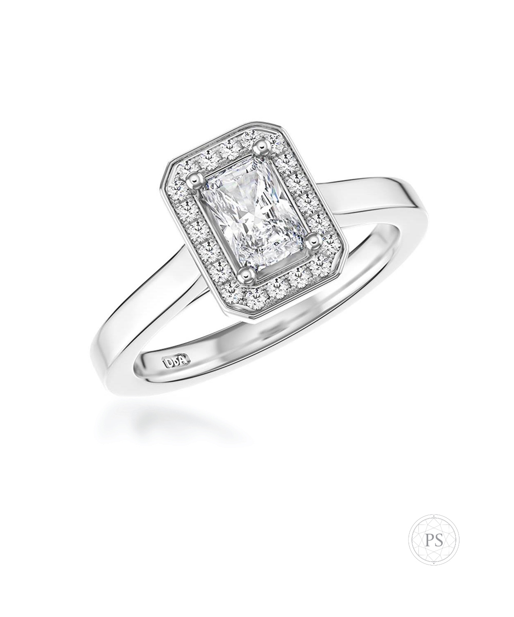 0.50ct Radiant Cut Diamond Halo Ring with Plain Band
