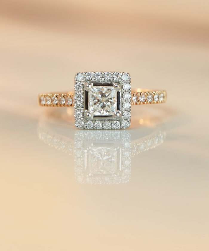 0.50ct Rose Gold Princess Cut Diamond Halo Engagement Ring