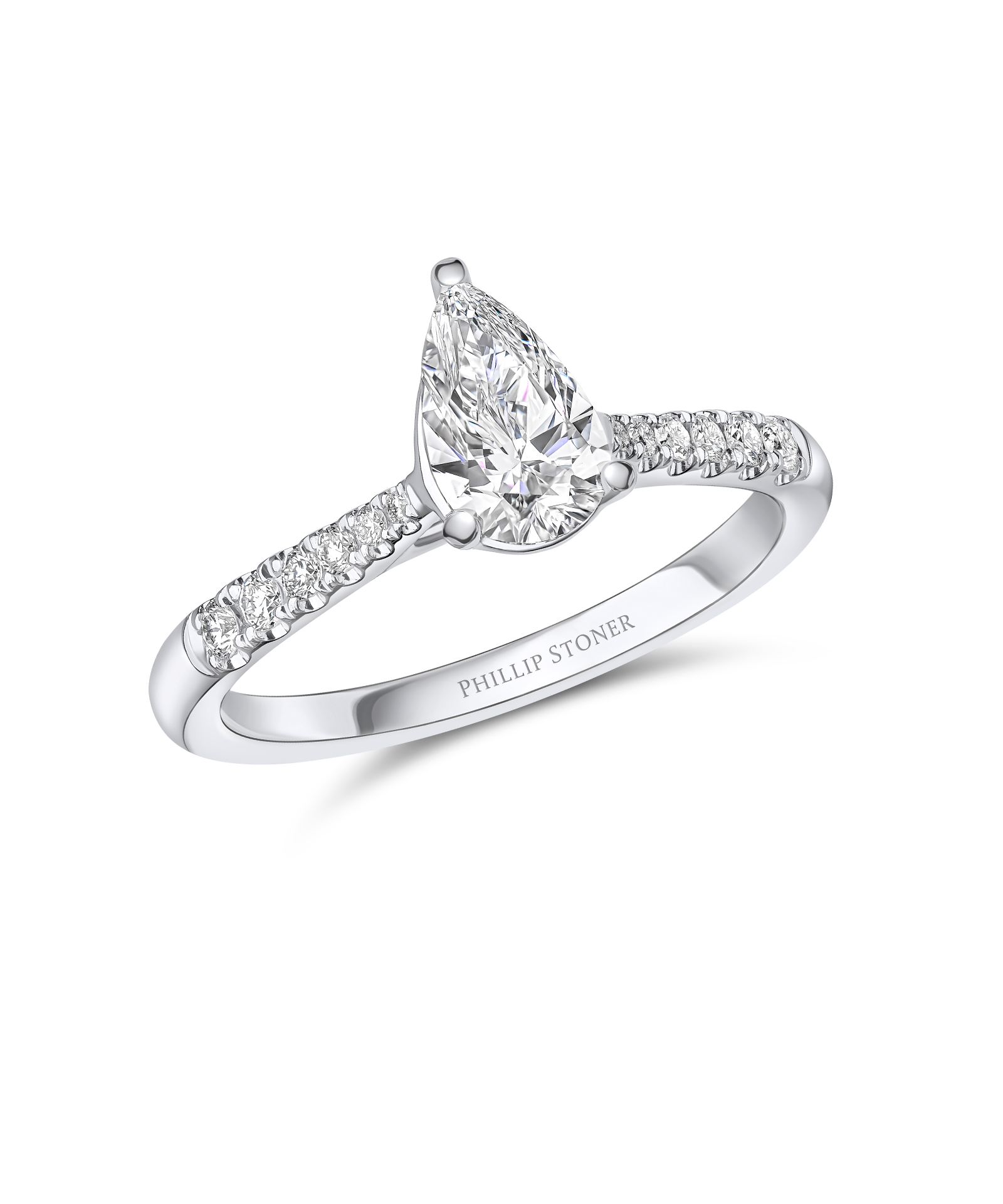 0.70ct Pear Cut Diamond Engagement Ring with Scallop Set Shoulders - Phillip Stoner The Jeweller