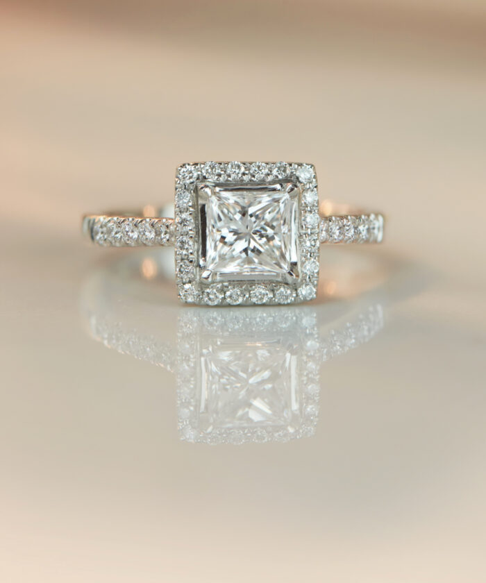 0.90ct Princess Cut Diamond Halo Engagement Ring