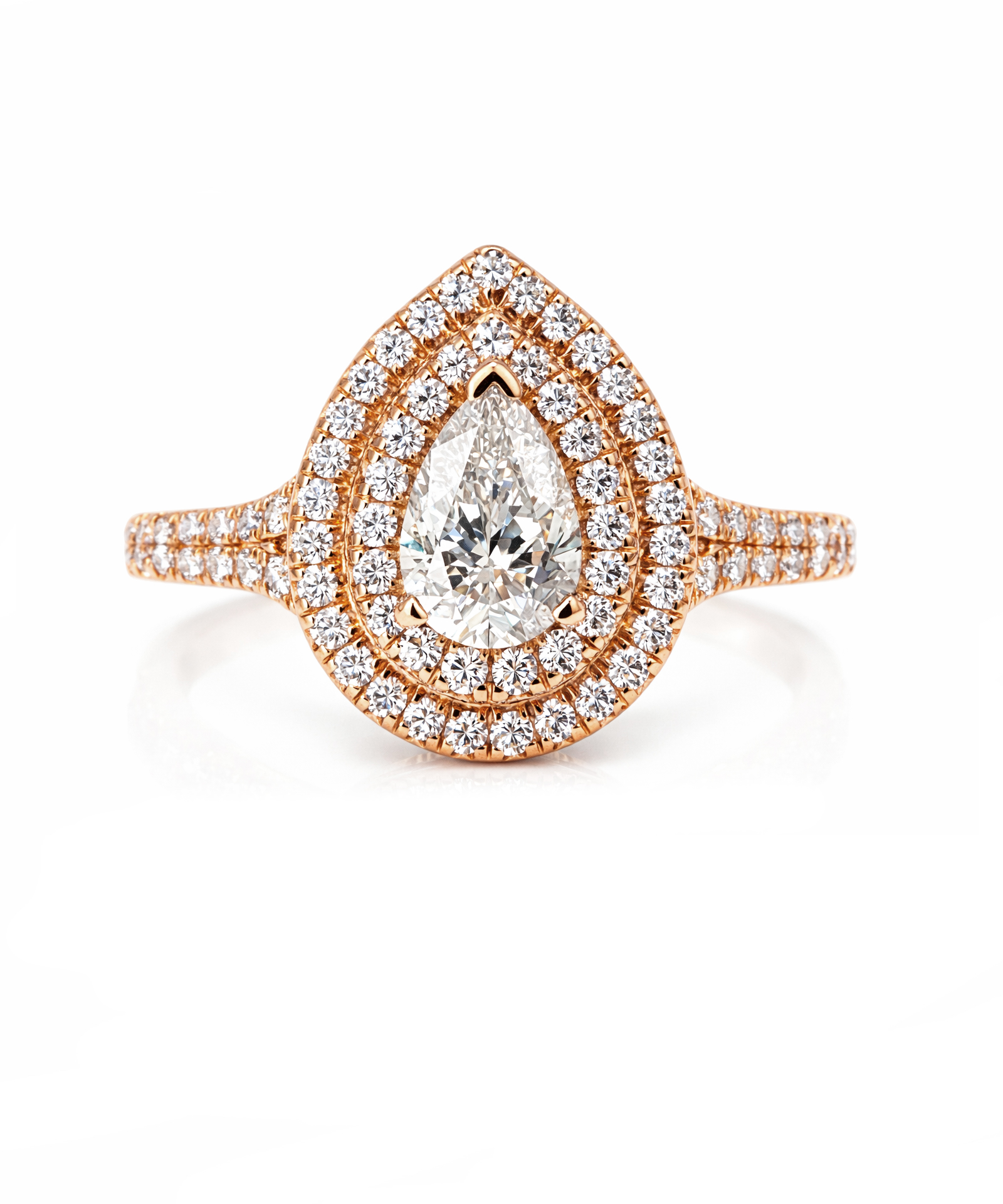 18ct Rose Gold 0.50ct Pear Cut Diamond Illusion Halo Ring - Detail