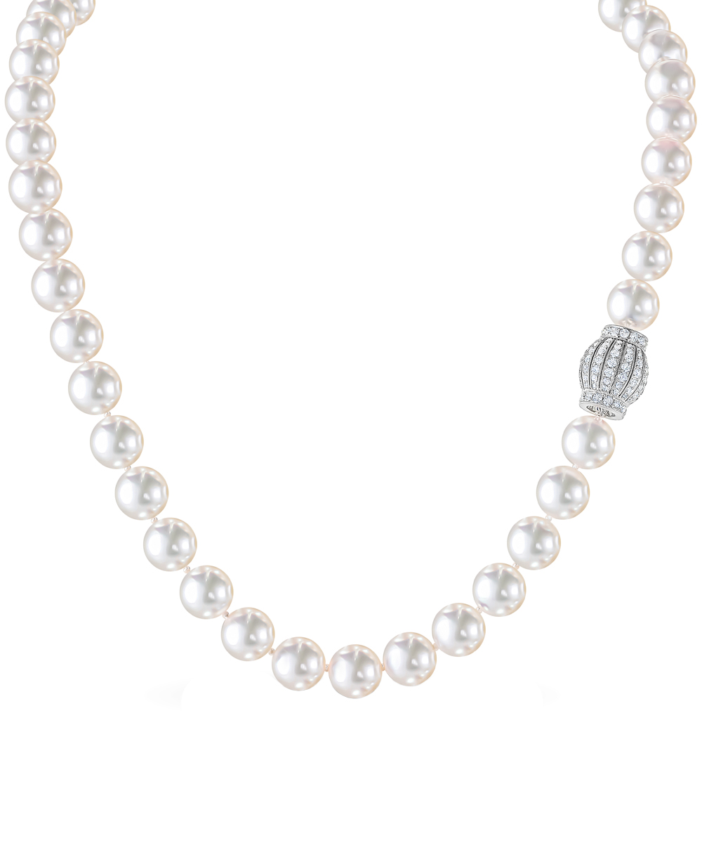 Matt Aminoff Akoya Pearl & Diamond Collar Necklace with Decorative Barrel Clasp