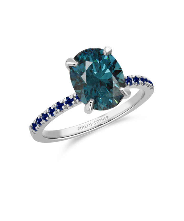 Oval Indicolite Tourmaline & Diamond Set Nova Cocktail Ring - Phillip Stoner The Jeweller