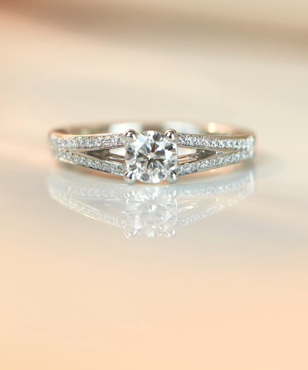 Platinum 0.50ct Round Brilliant Diamond Split Solitaire Engagement Ring