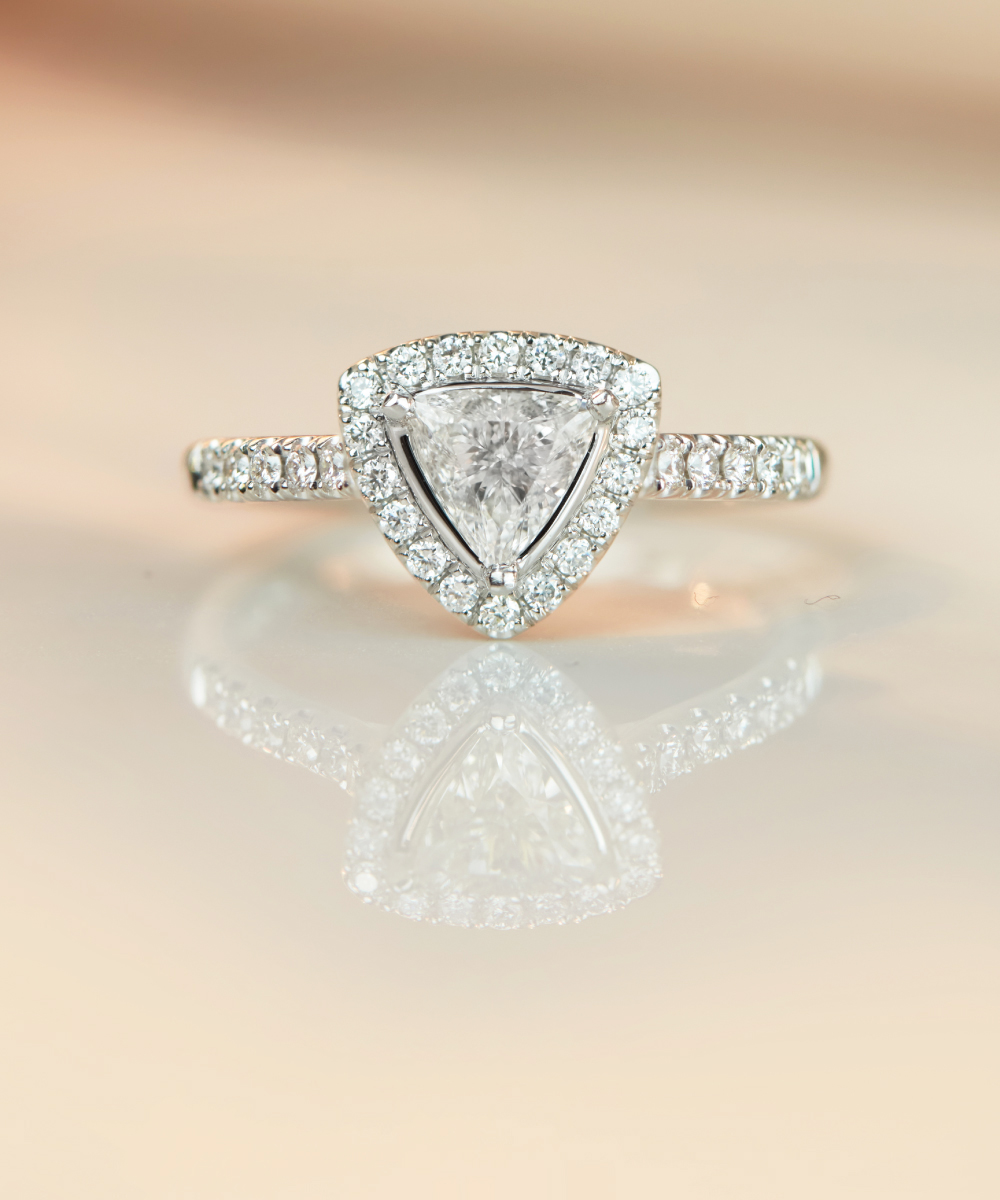 Platinum Trilliant Cut Diamond Halo Engagement Ring