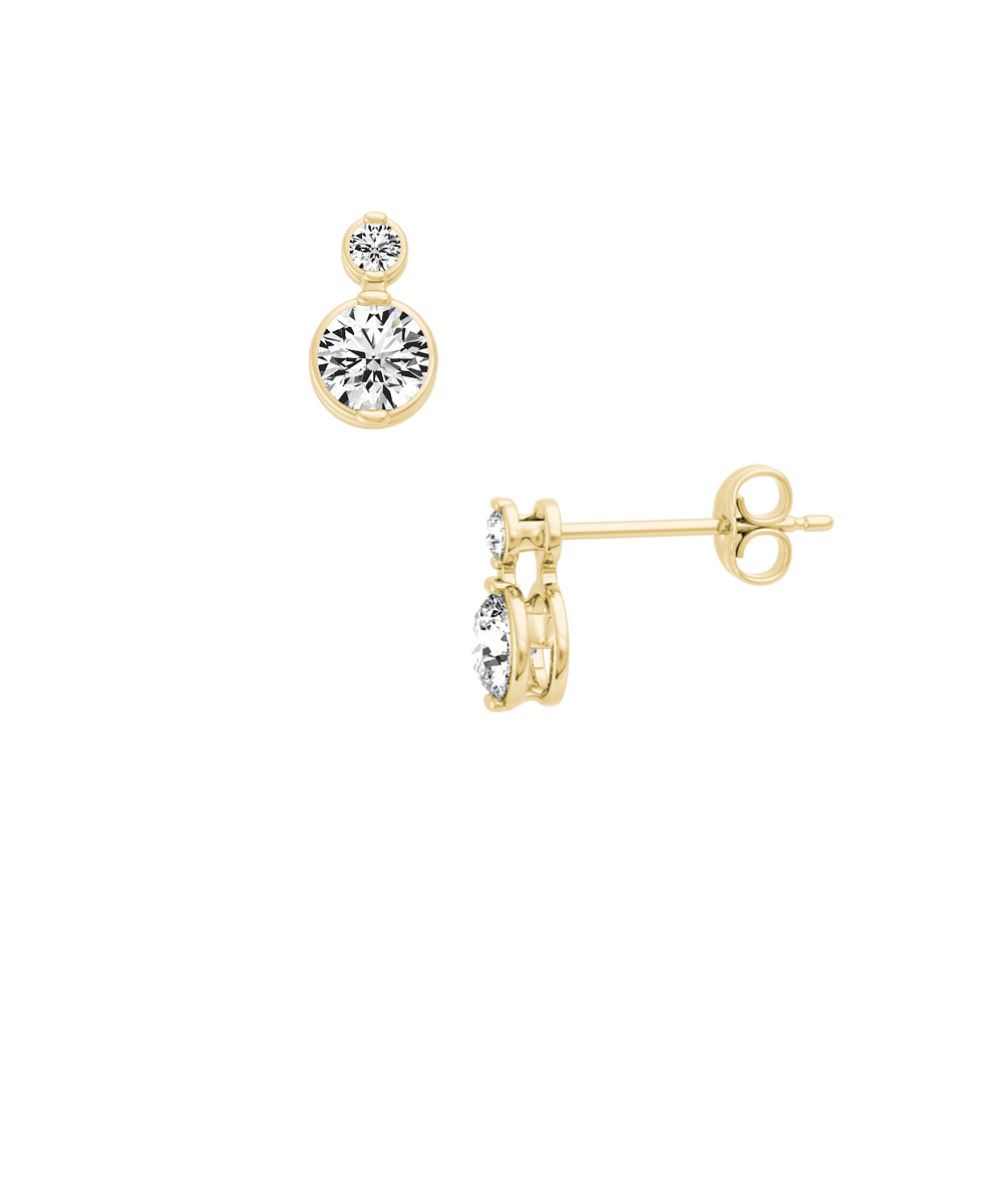 Sirena Yellow Gold Two Claw Duo Diamond Earrings