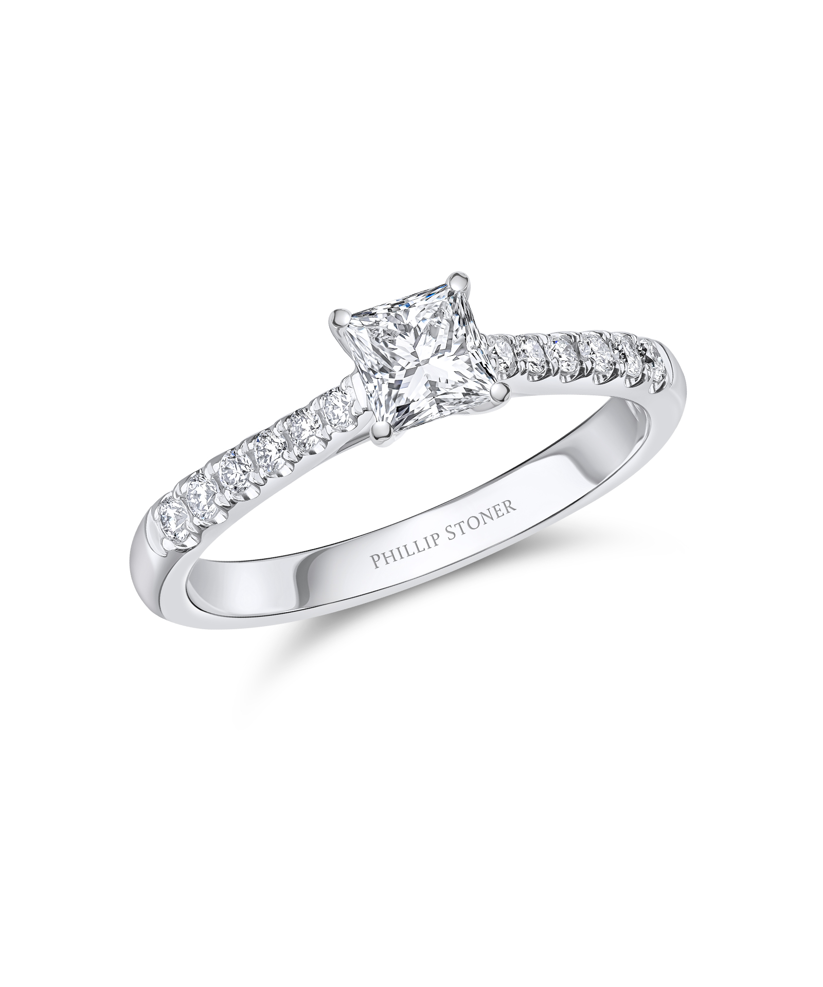 0.50ct Princess Cut Diamond Engagement Ring with Scallop Set Shoulders - Phillip Stoner The Jeweller