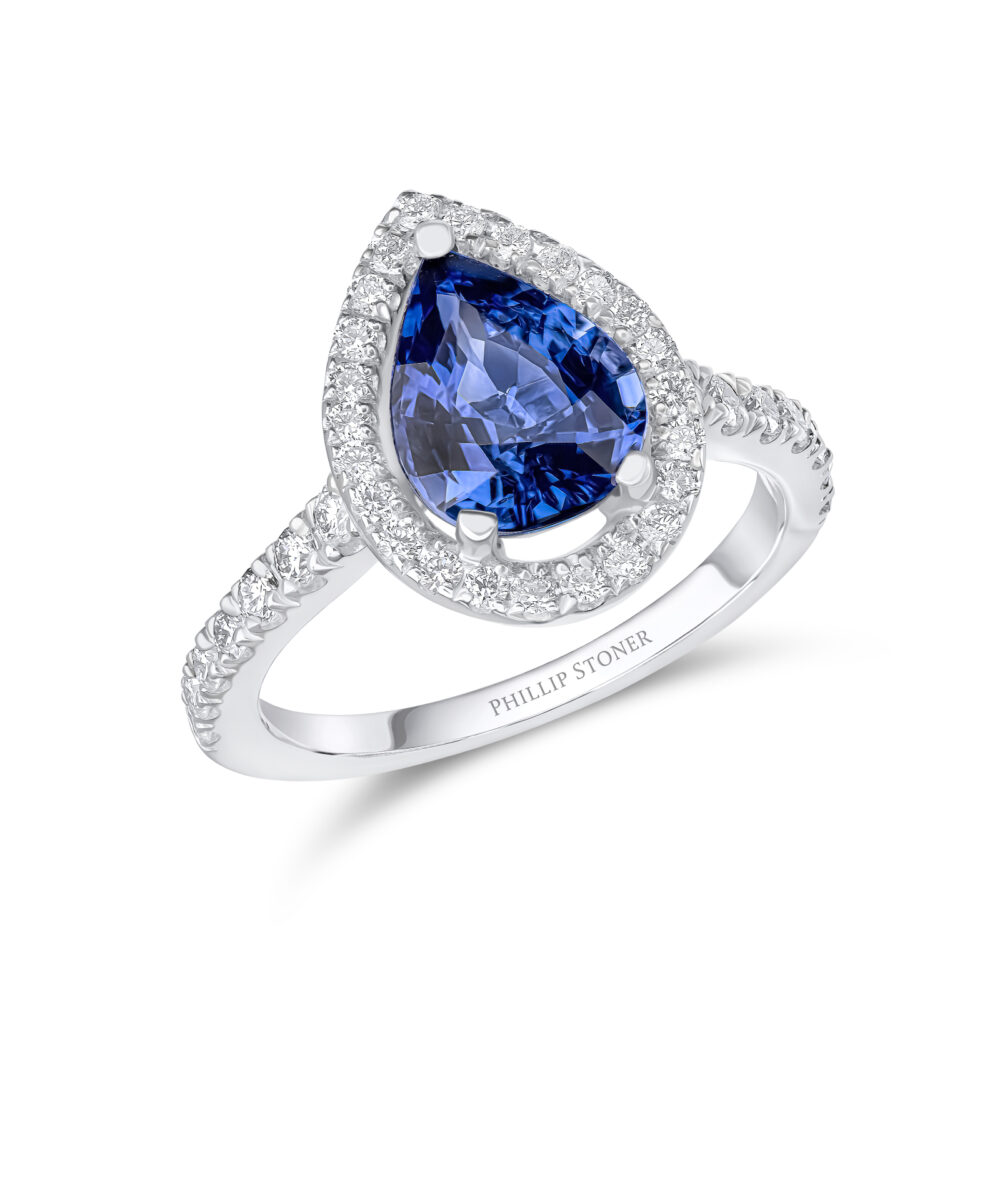 Pear Sapphire & Diamond Thea Halo Ring - Phillip Stoner The Jeweller