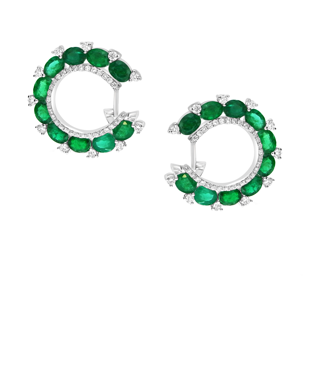 Emerald & Diamond C-Shape Earring