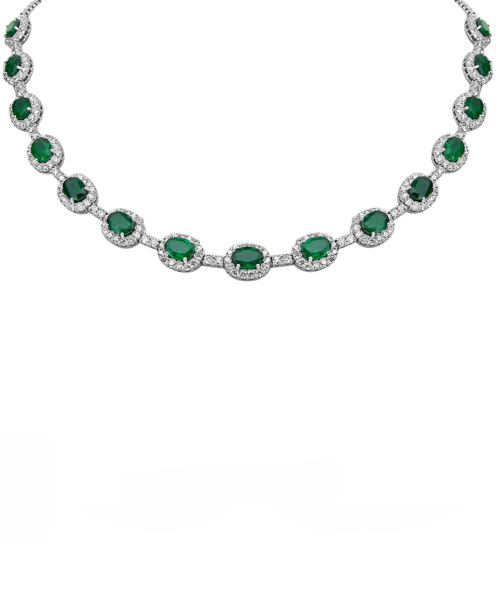 Emerald & Diamond Halo Necklet