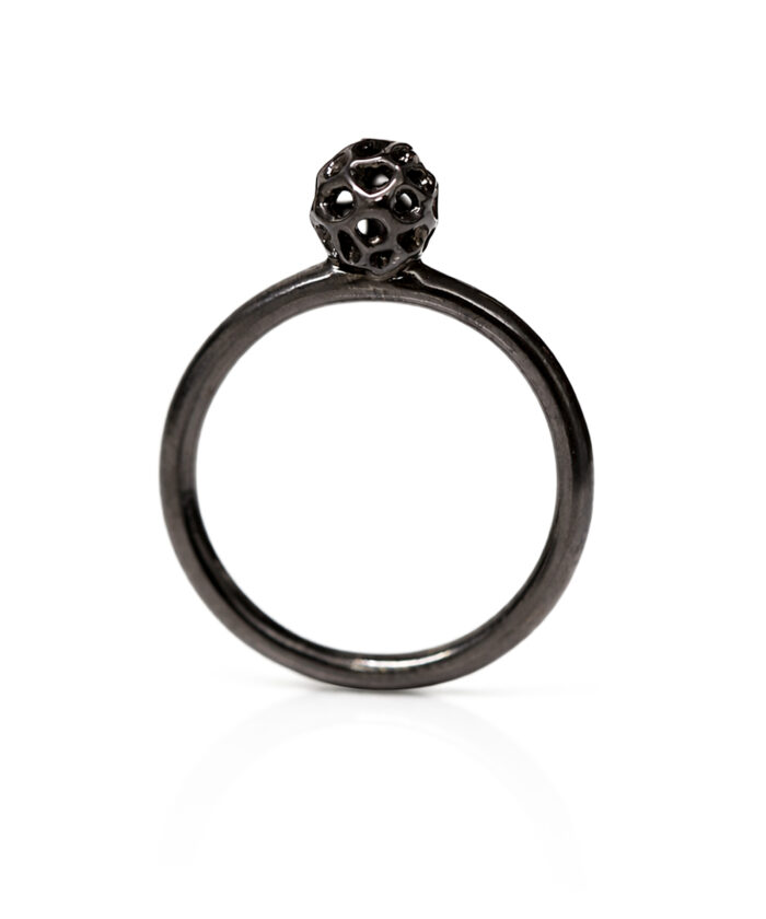 Rachel Galley Oxidised Sterling Silver Globe Ring Detail