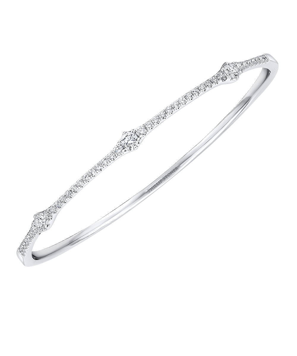 18ct White Gold Diamond Dot Line Bangle