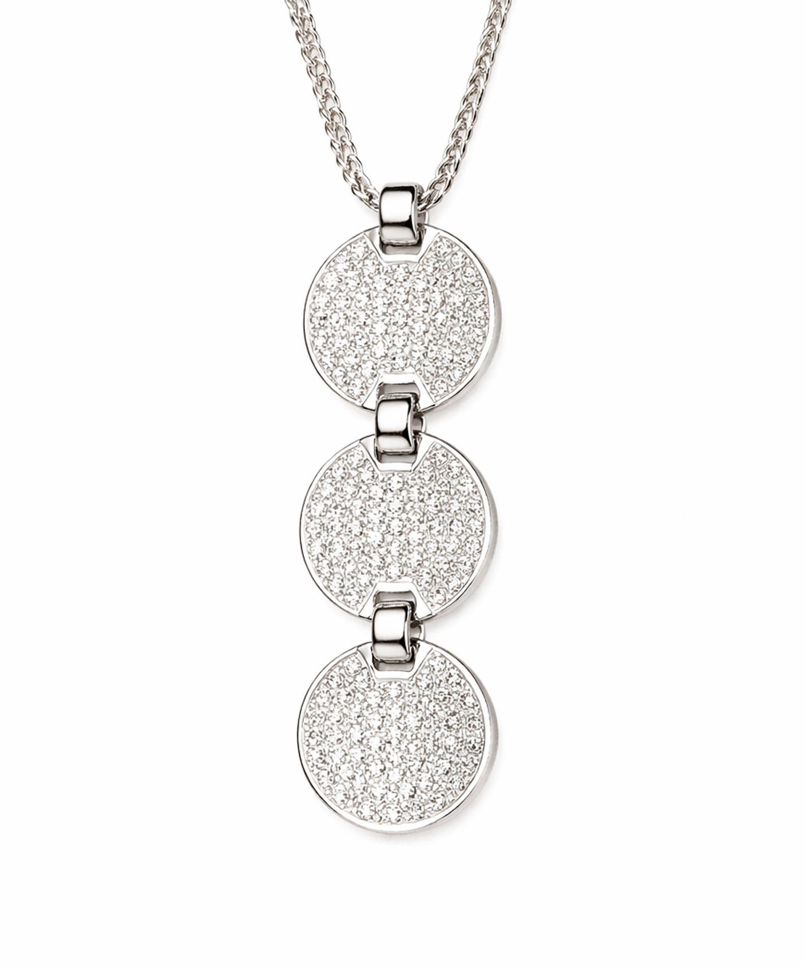 18ct White Gold Pavé-Set Diamond Disc Pendant