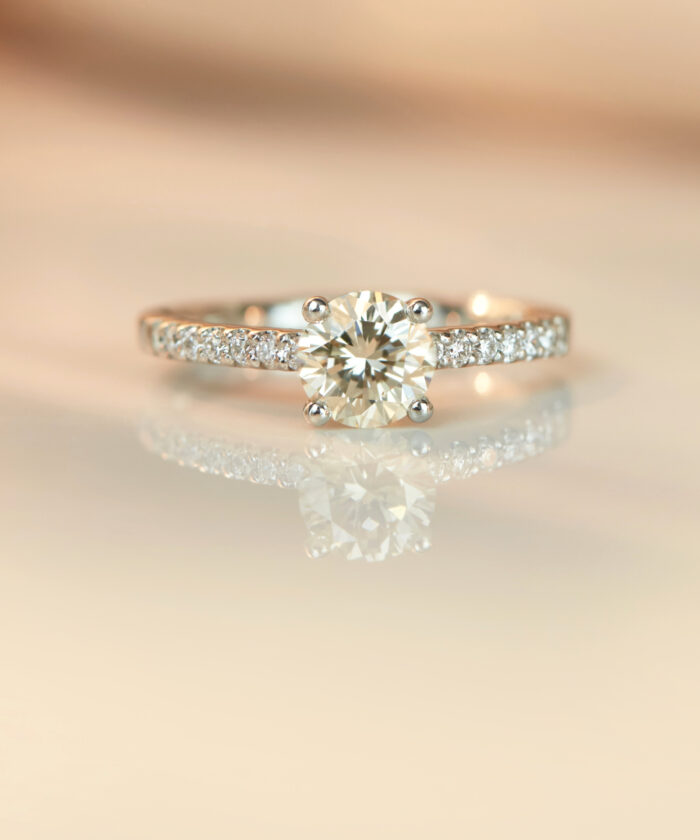 1ct Peach Coloured Solitaire Diamond Engagement Ring