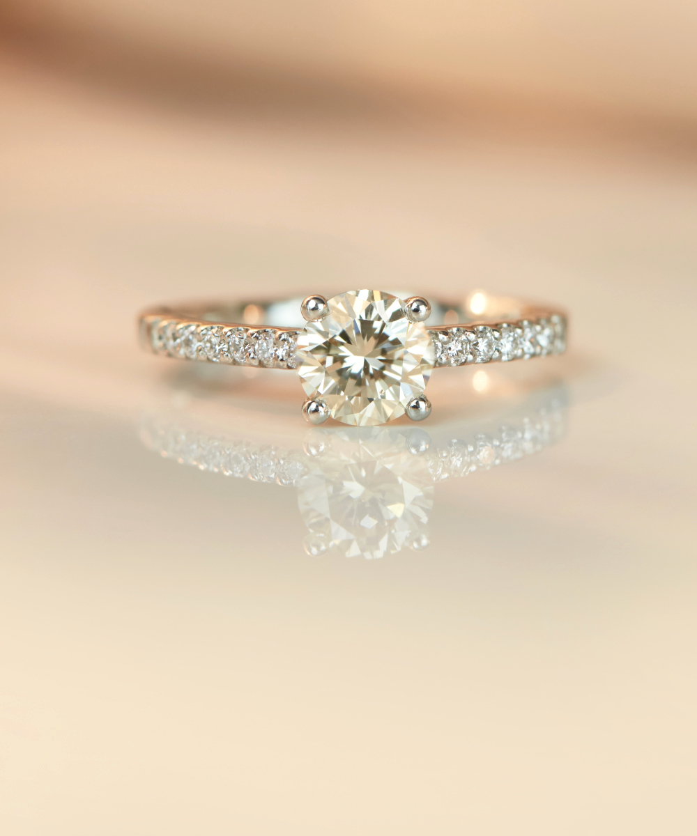 1ct Peach Coloured Solitaire Diamond Engagement Ring