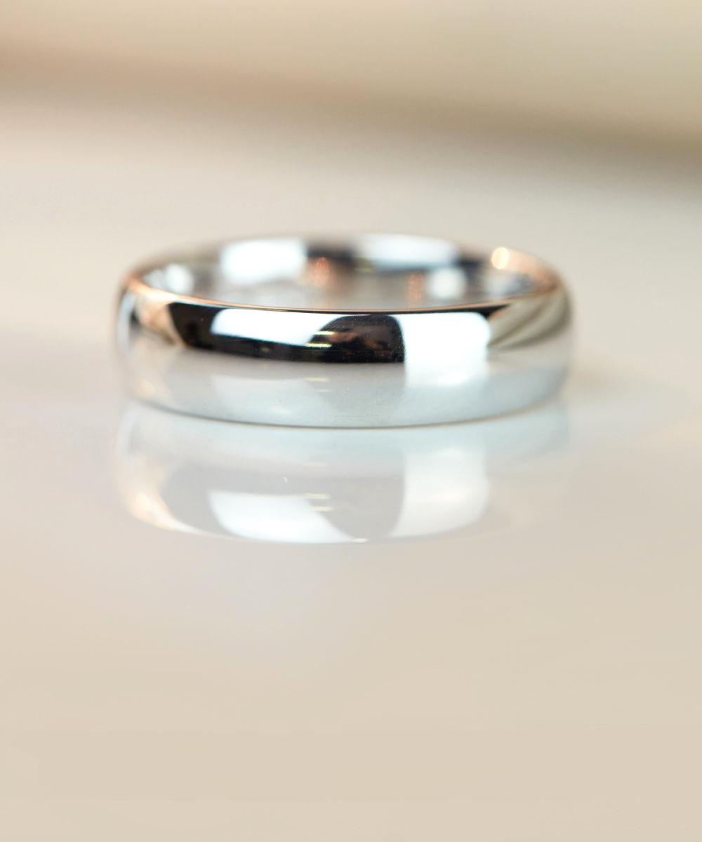 6mm Heavy Weight Court Shaped White Gold Wedding Band