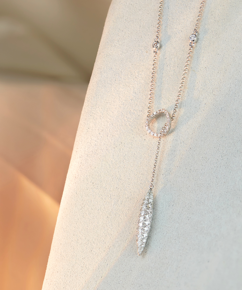 White Gold Diamond Faux Lariat Pendant