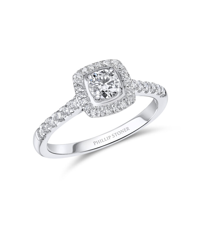 0.30ct Round Brilliant Diamond Cushion Halo Ring - Phillip Stoner The Jeweller