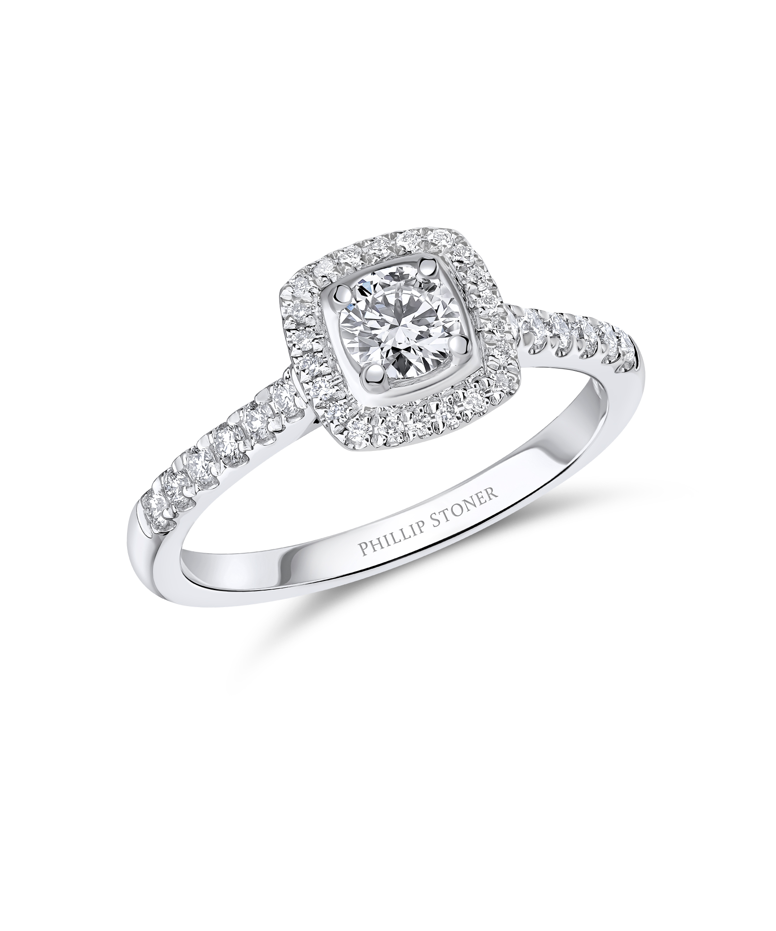 0.30ct Round Brilliant Diamond Cushion Halo Ring - Phillip Stoner The Jeweller