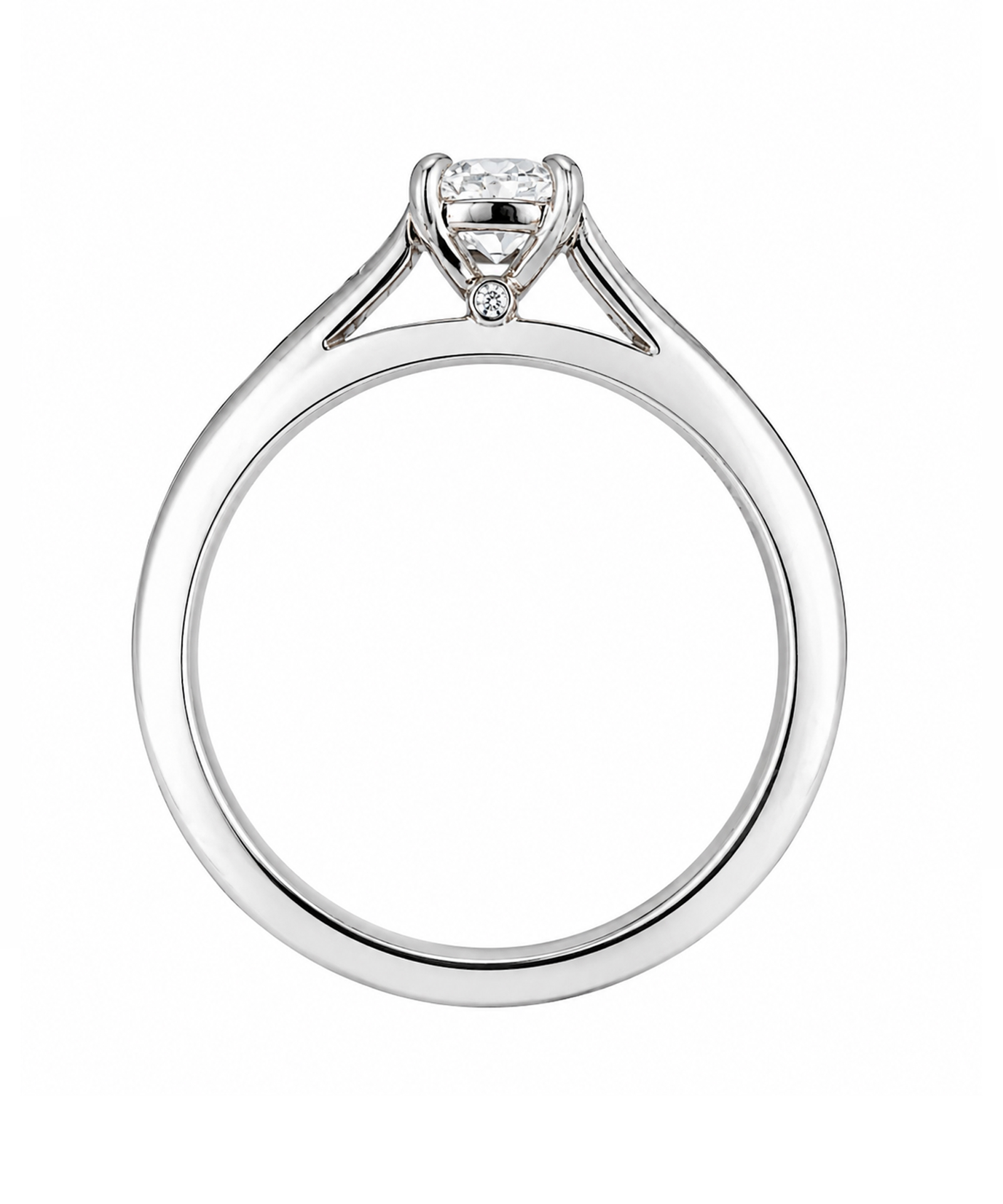 0.34ct Round Brilliant Cut Diamond Ring with Pavé Set Diamond Shoulders - Side Detail
