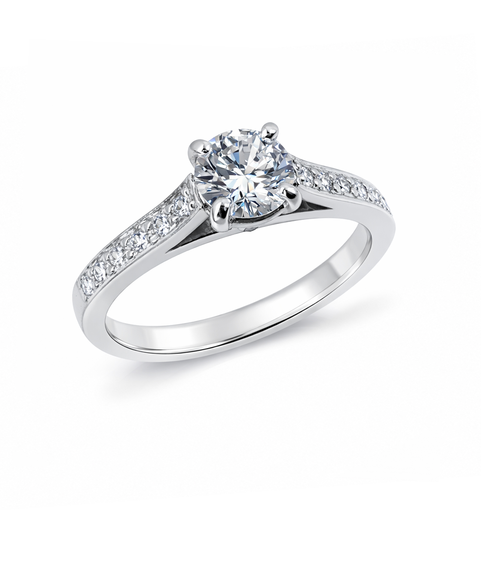 0.34ct Round Brilliant Cut Diamond Ring with Pavé Set Shoulders