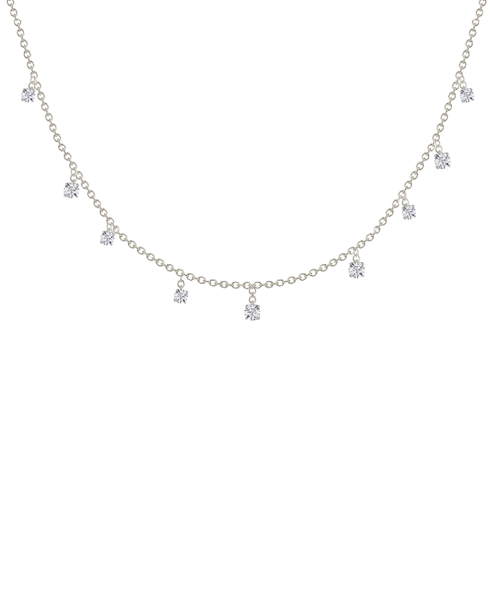 18ct White Gold Round Diamond Drop Chain Necklace