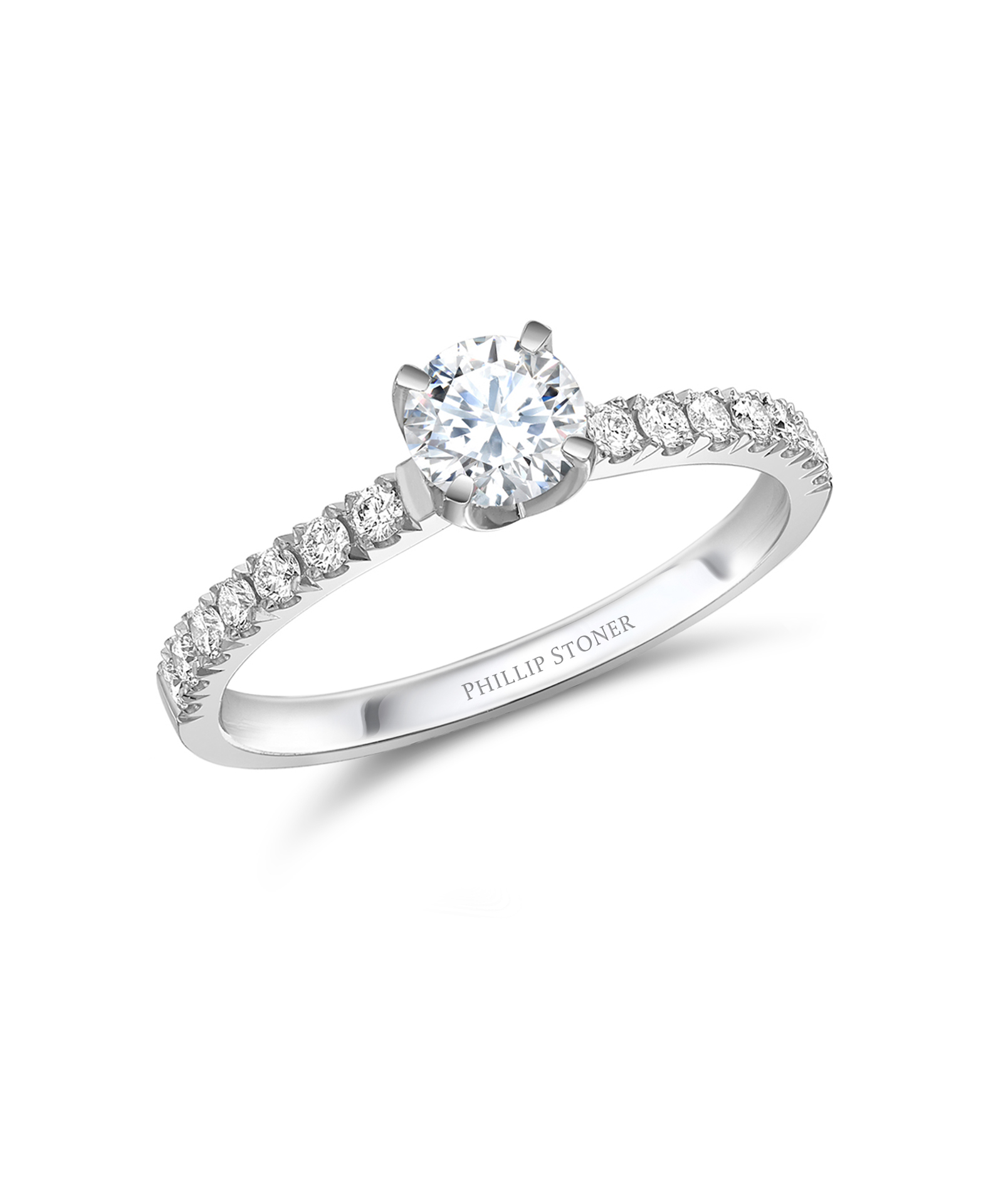 0.50ct Round Brilliant Cut Diamond Ring with Scallop-Set Diamond Shoulders - Phillip Stoner The Jeweller