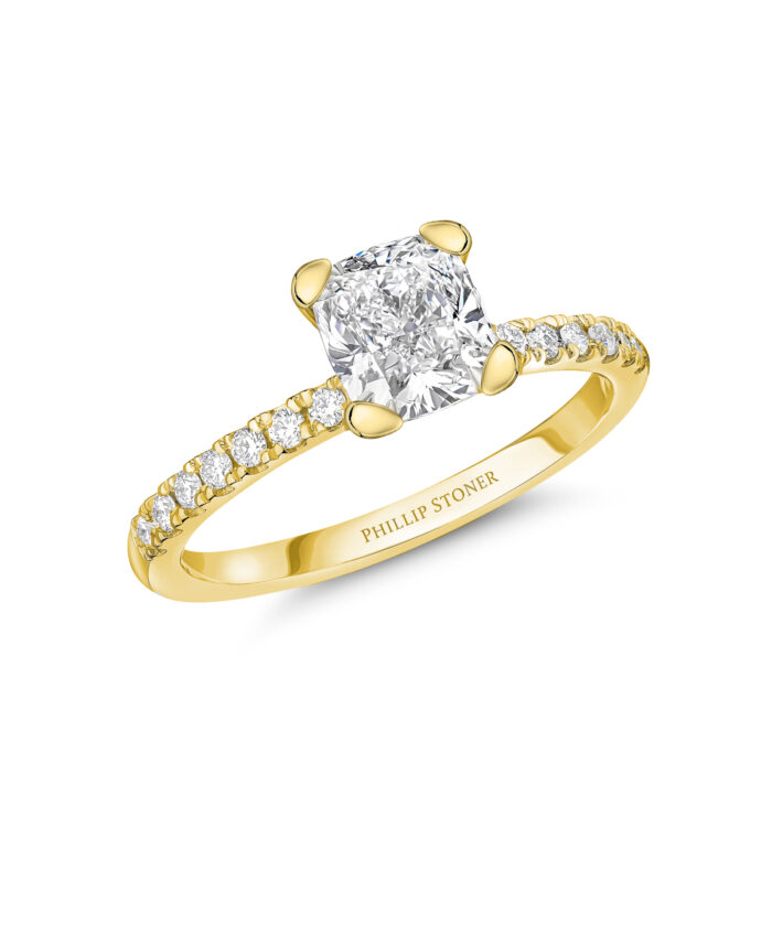 1.5ct Cushion Cut Diamond Set Yellow Gold Nova Engagement Ring With Cup Claws - Phillip Stoner The Jeweller
