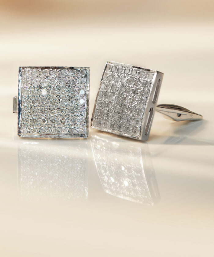 14ct White Gold Pavé Set Diamond Cufflinks