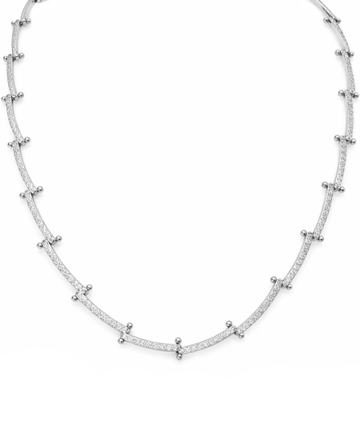18ct White Gold Articulated Bar Set Diamond Collar Necklace