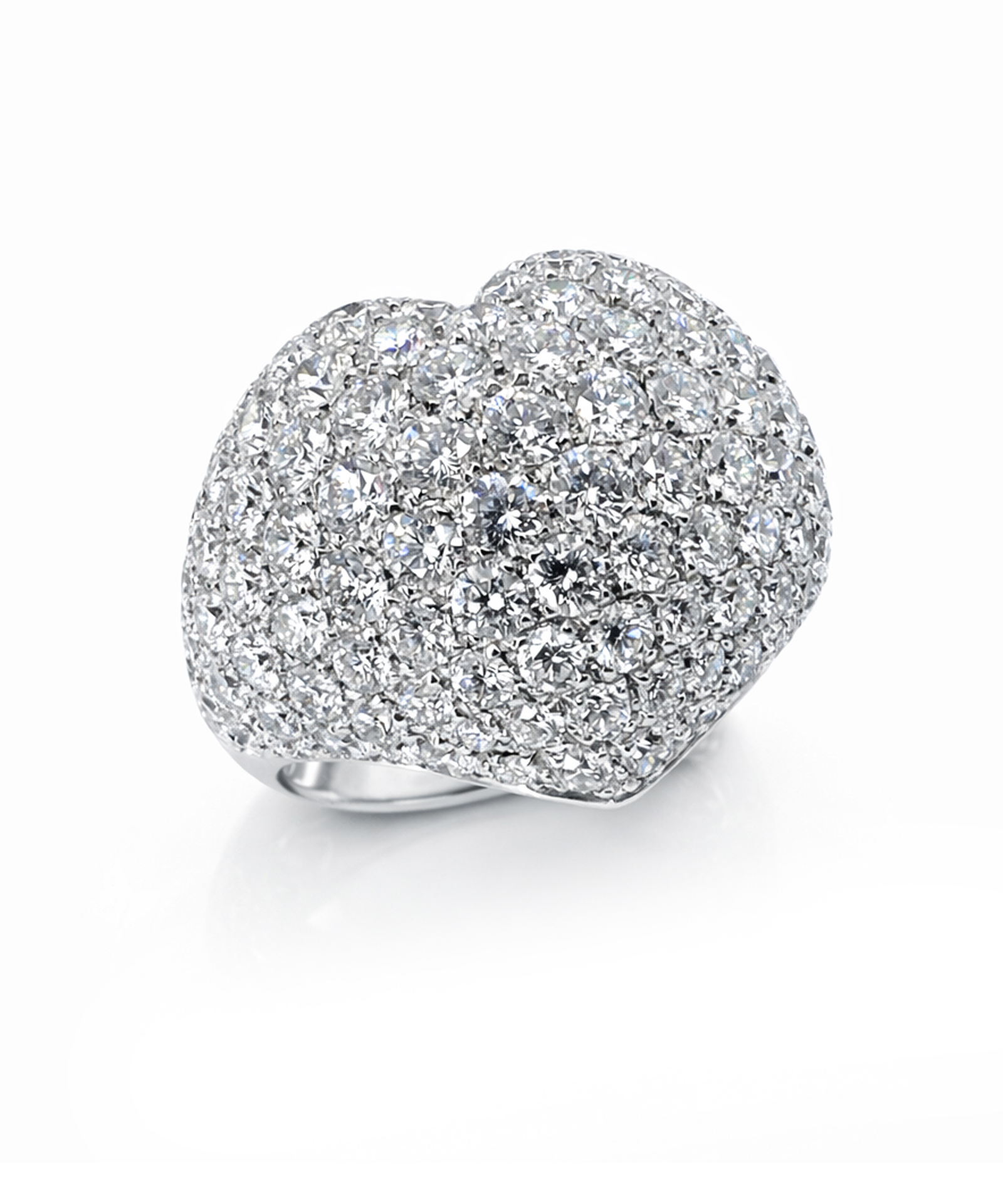 18ct White Gold Pavé Set Diamond Heart Bombe Ring