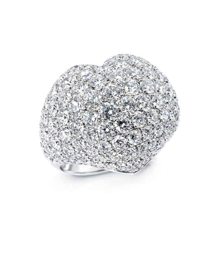 18ct White Gold Pavé Set Statement Diamond Heart Bombe Ring
