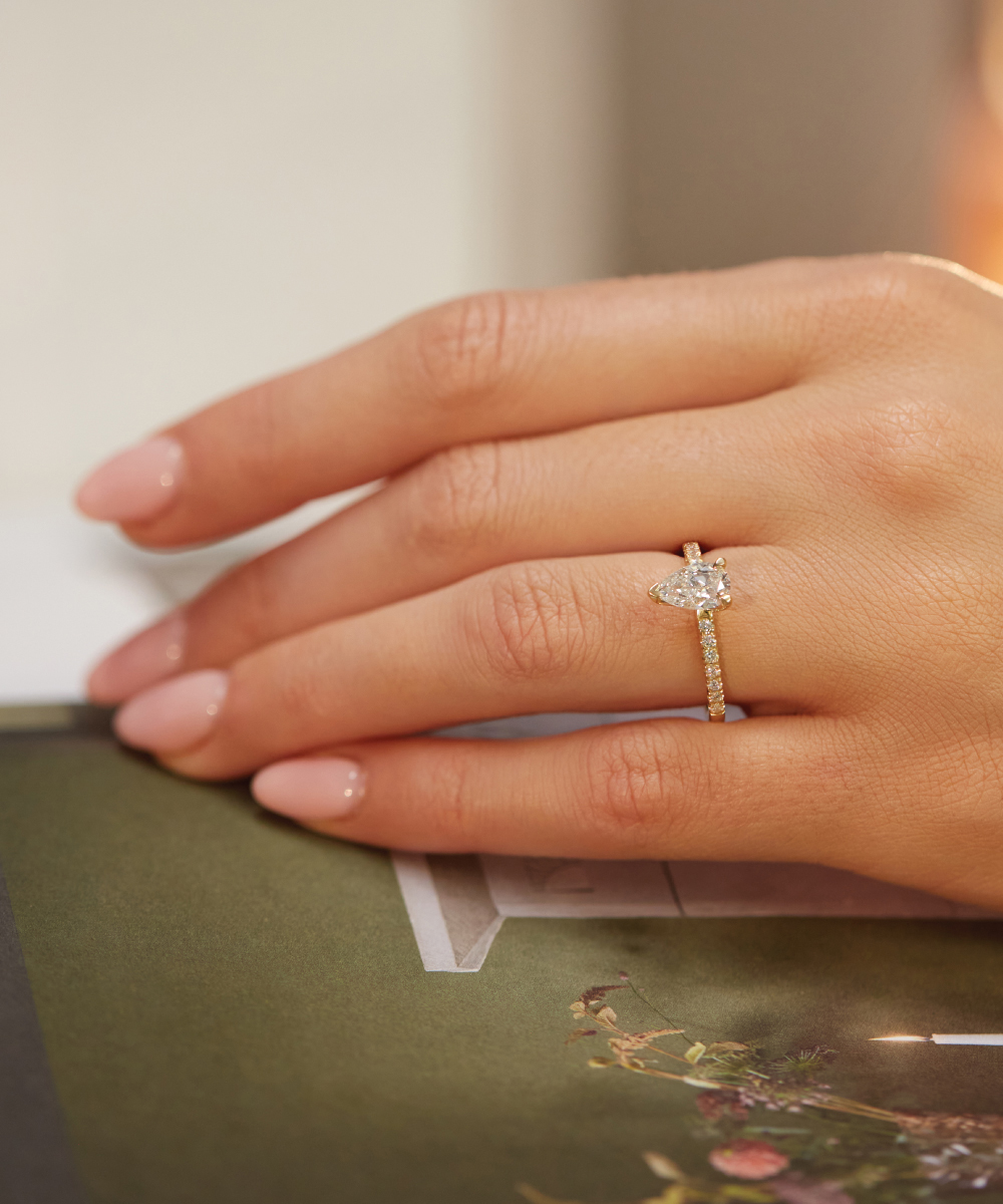 1ct Pear Cut Diamond Set Yellow Gold Nova Engagement Ring - Modelled
