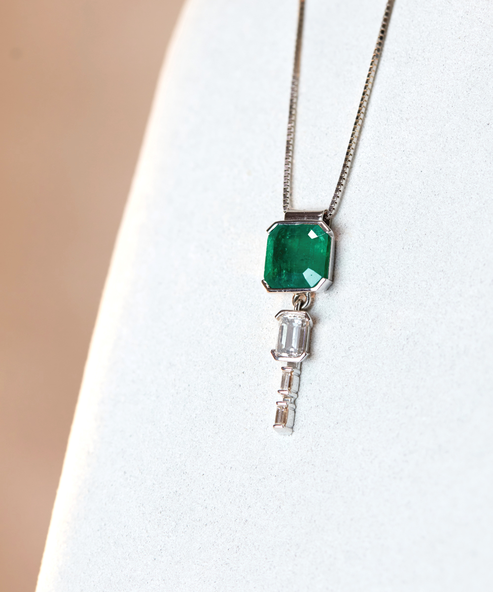 Art Deco Inspired Emerald & Diamond Pendant