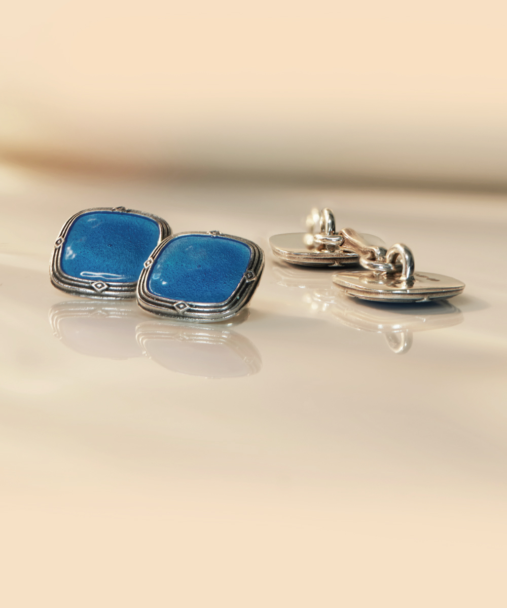 Deakin & Francis Blue Enamel Chain Link Cufflinks