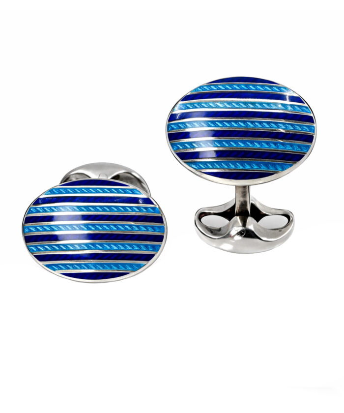 Deakin & Francis Blue Striped Enamelled Silver Cufflinks