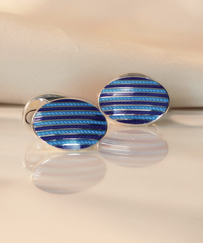 Deakin & Francis Striped Blue Enamel Cufflinks