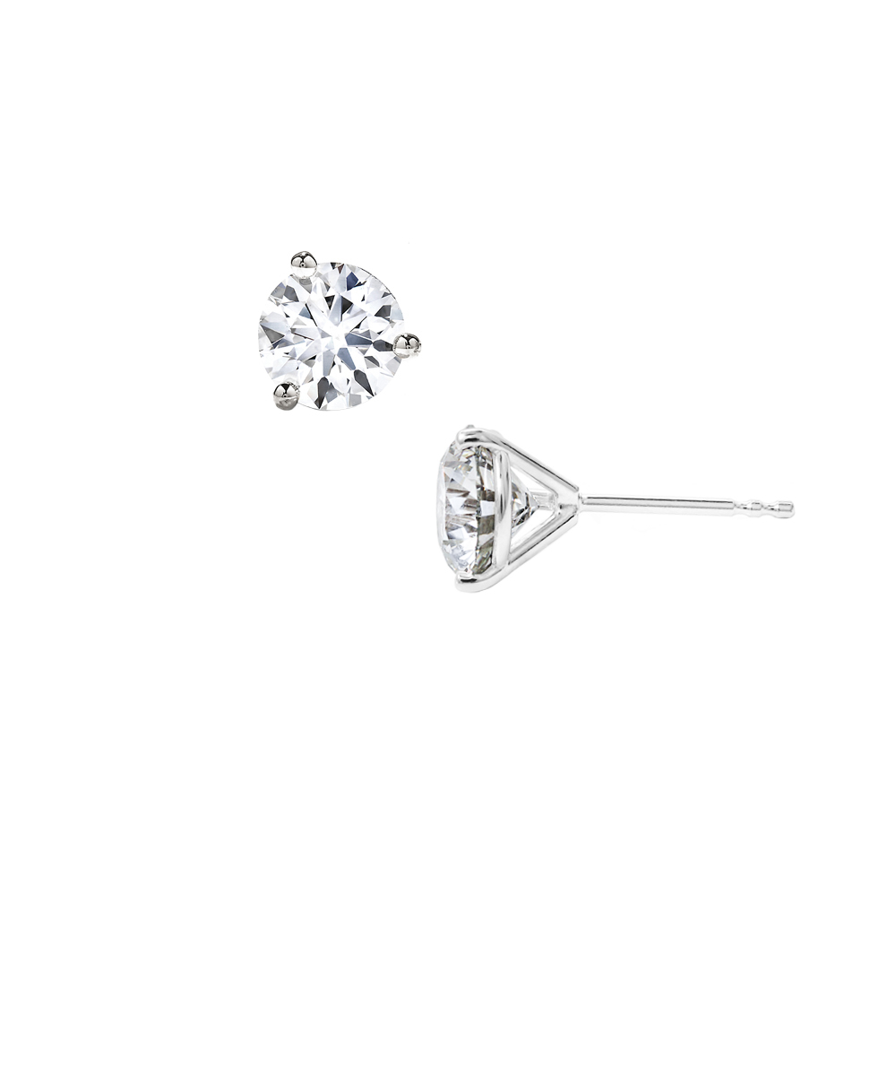 18ct White Gold Three Claw Diamond Stud Earrings