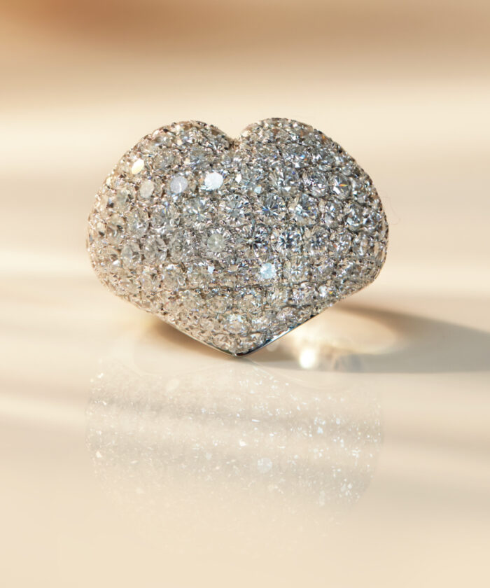 Pavé Set Diamond Heart Bombe Ring