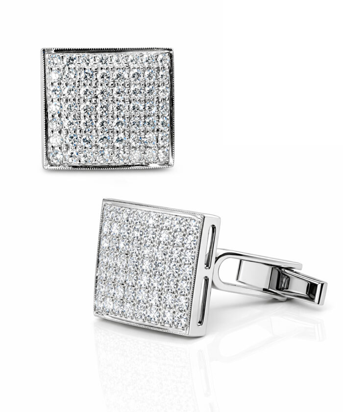 Pre-owned Diamond-Set Square Cufflinks