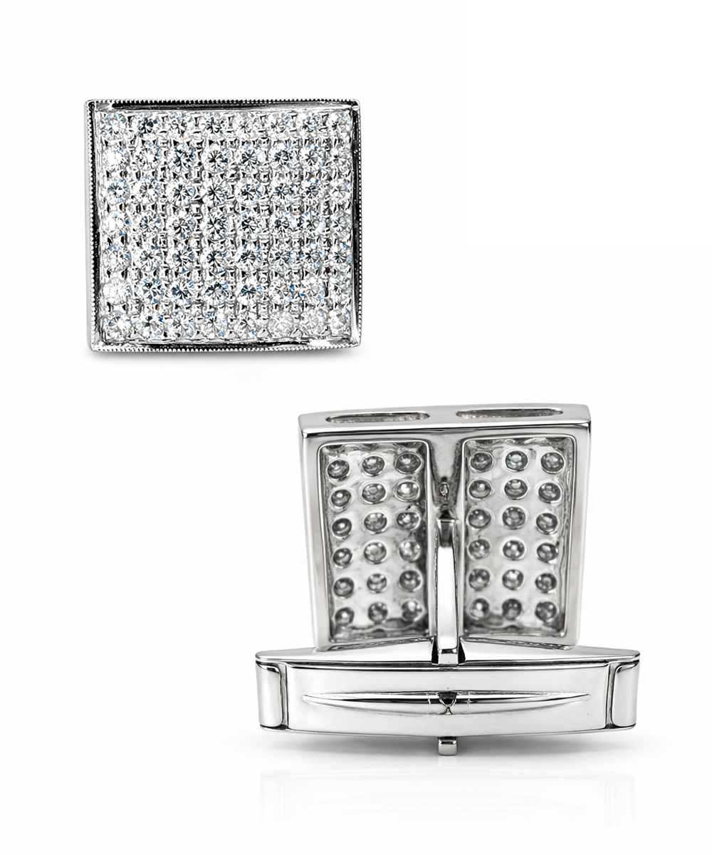 Pre-owned 14ct White Gold Pavé Set Diamond Cufflinks - Back Detail