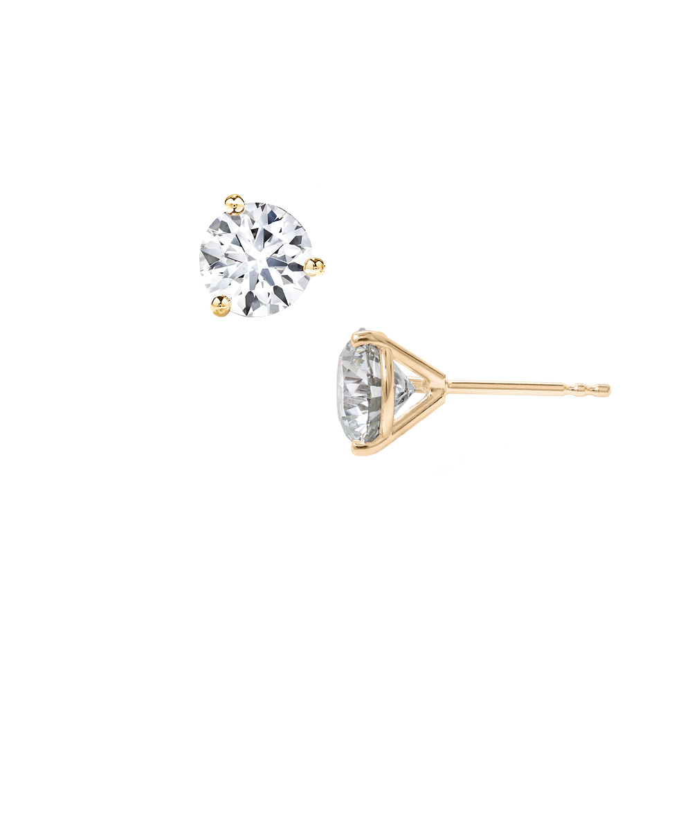 Three Claw Diamond Stud Earrings - 18ct Yellow Gold - Phillip Stoner ...