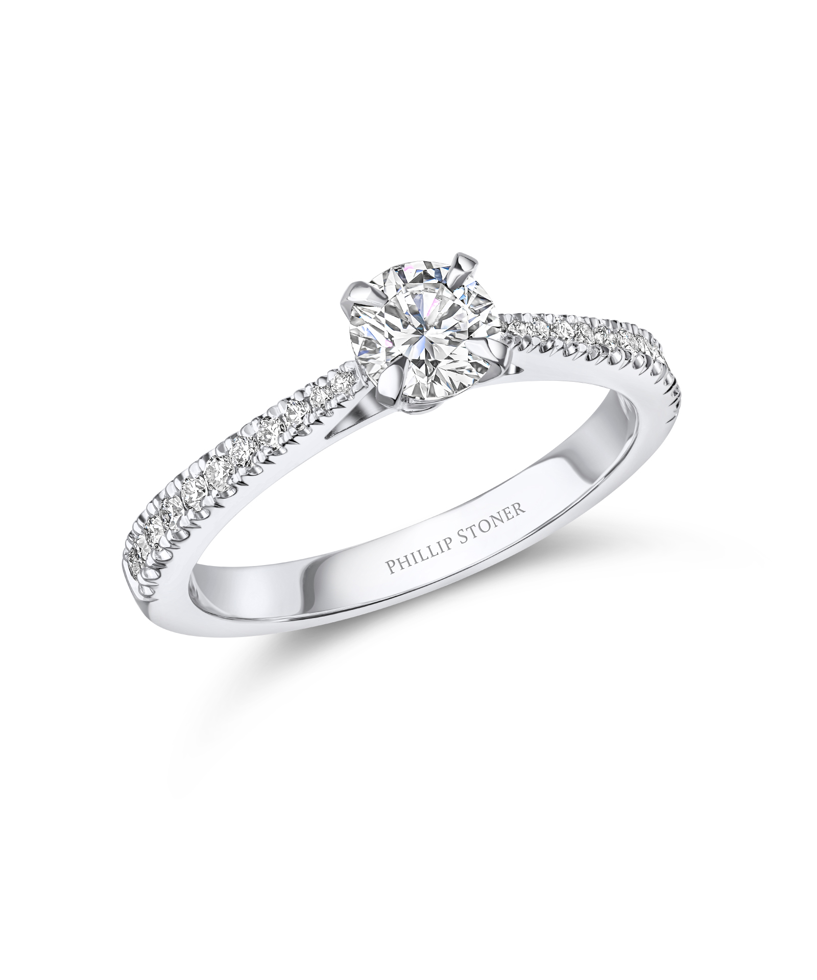 0.50ct Round Brilliant Cut Diamond Engagement Ring with Claw Set Shoulders - Phillip Stoner The Jeweller