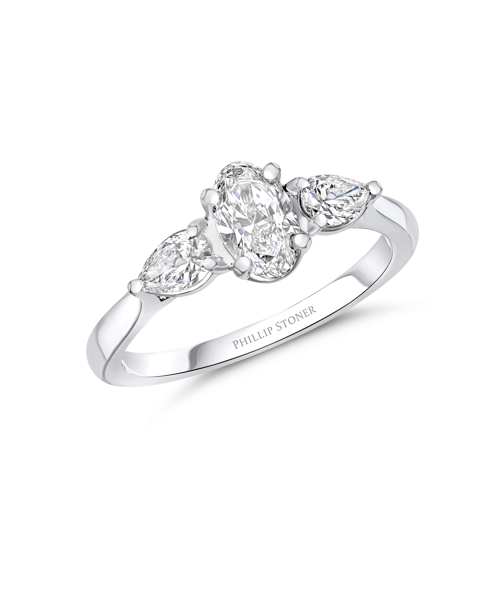 0.70ct Oval & Pear Cut Diamond Three Stone Engagement Ring - Phillip Stoner The Jeweller